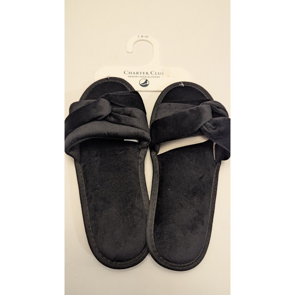 Charter Club Womens Black‎ Memory Foam Knotted Twist Slide Slippers Size L 9-10
